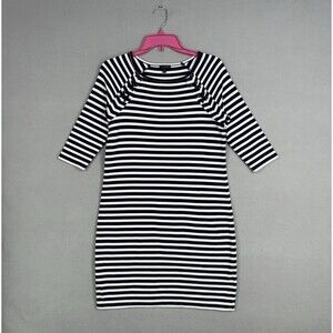 Talbots Dress Womens Small Navy White Striped Lace Up Nautical Coastal Preppy